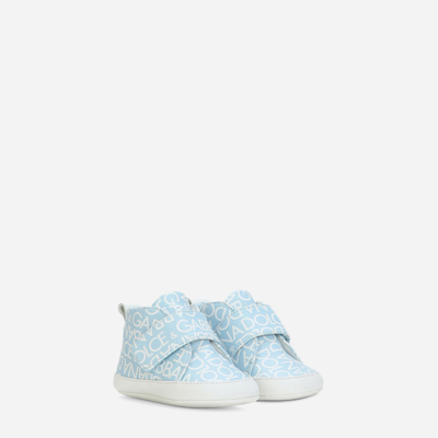 Shop Dolce & Gabbana Printed Nappa Leather Mid-top Sneakers In Azure