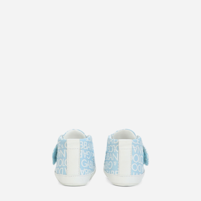Shop Dolce & Gabbana Printed Nappa Leather Mid-top Sneakers In Azure