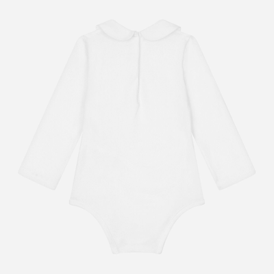 Shop Dolce & Gabbana Long-sleeved Babygrow With Embroidered Collar In White