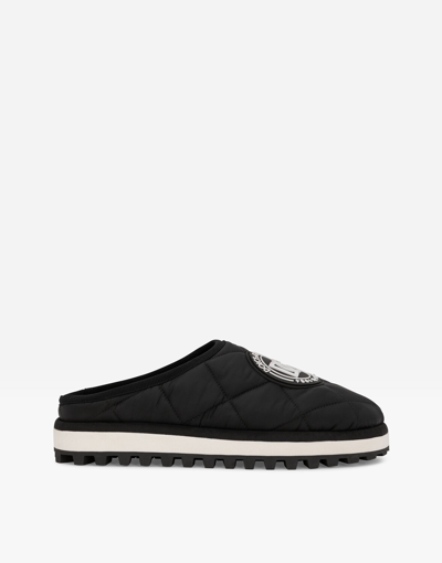 Shop Dolce & Gabbana Padded Quilted Nylon Slip-ons In Black
