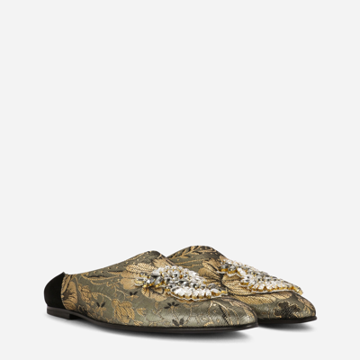 Shop Dolce & Gabbana Jacquard Slippers With Brooch Embellishment In Multicolor