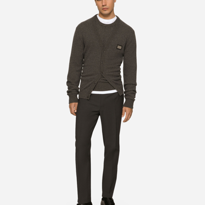 Dolce & Gabbana Cashmere And Wool Cardigan With Branded Tag In Grey