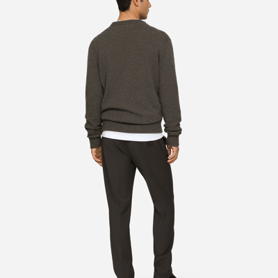 Dolce & Gabbana Cashmere And Wool Cardigan With Branded Tag In Grey