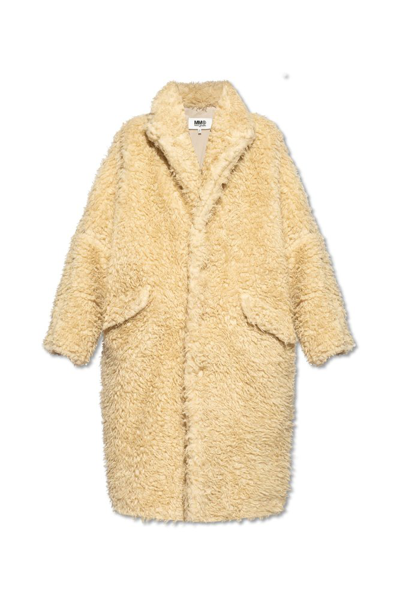 Shop Mm6 Maison Margiela Oversize Faux Fur Coat In Beige