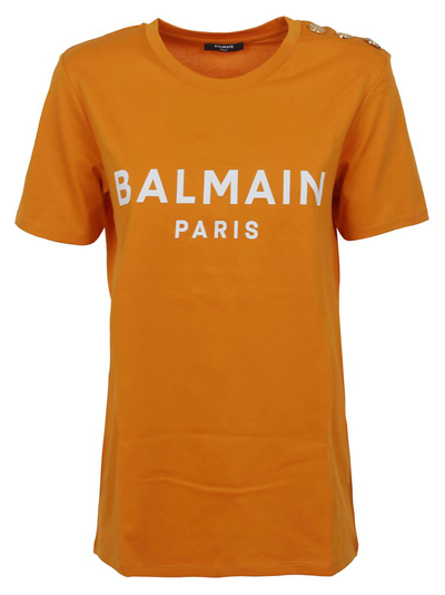 Shop Balmain Logo Printed Crewneck T In Orange