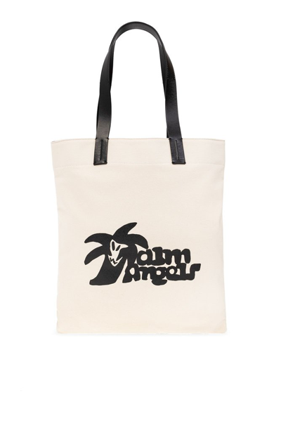 Shop Palm Angels Logo Printed Tote Bag In Beige