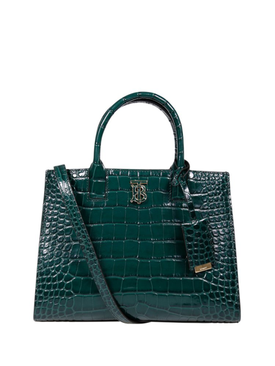 Shop Burberry Mini Frances Embossed Top Handle Bag In Green