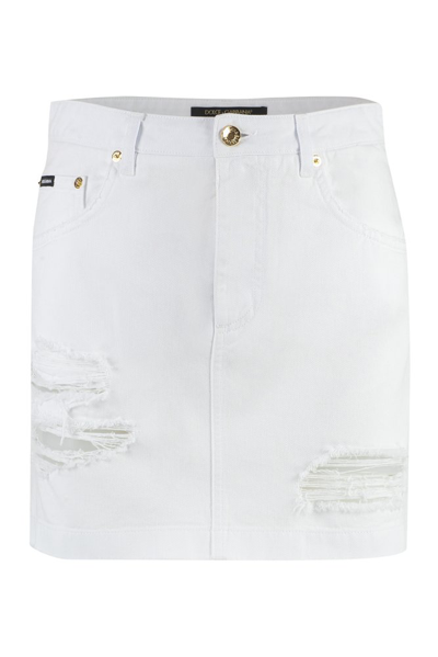 Shop Dolce & Gabbana Ripped Mini Denim Skirt In White