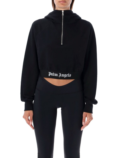 Shop Palm Angels Logo Detailed Cropped Sweatshirt In Black