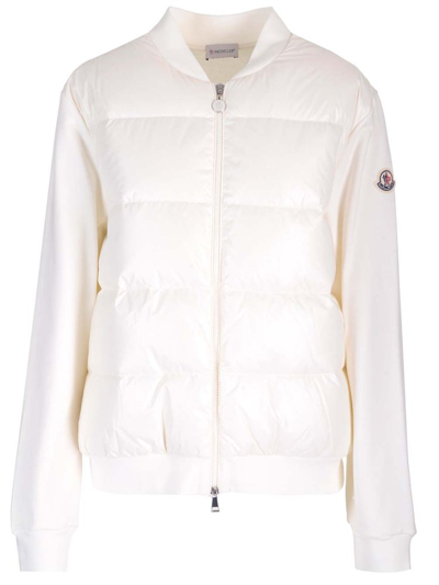 Shop Moncler Logo Patch Detail Contrasted Cardigan In White