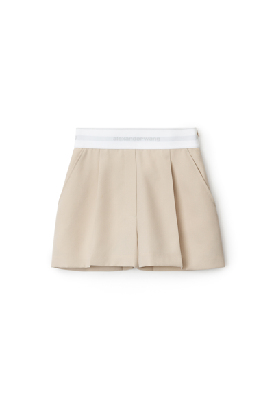 Shop Alexander Wang Pleated Shorts In Wool Tailoring In Feather