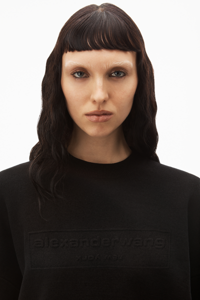 Shop Alexander Wang Logo Embossed Ribbed Pullover In Soft Chenille In Black