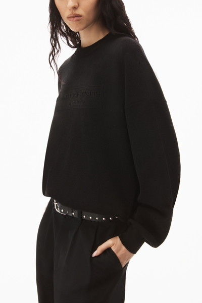 Shop Alexander Wang Logo Embossed Ribbed Pullover In Soft Chenille In Black