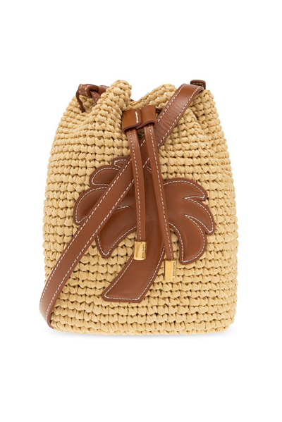 Shop Palm Angels Palm Tree Patch Drawstring Bucket Bag In Beige