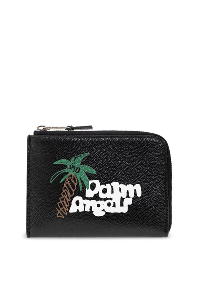 Shop Palm Angels Sketchy Logo Printed Zipped Cardholder In Black