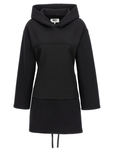 Shop Mm6 Maison Margiela Long Sleeved Hooded Dress In Black