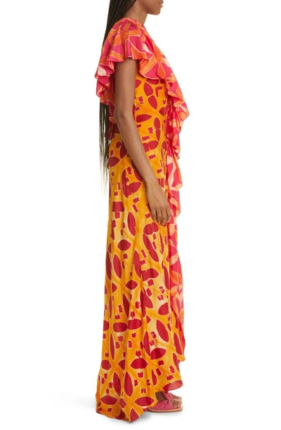 Shop Ulla Johnson Lali Ruffle Silk Dress In Tigerlilly