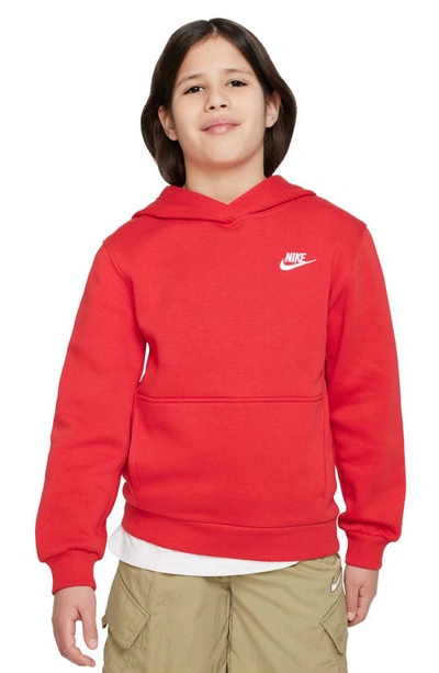 Shop Nike Kids' Club Fleece Hoodie In University Red/ White