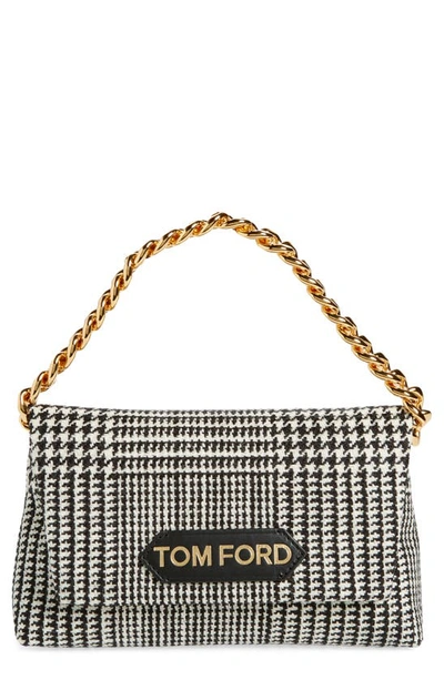 Shop Tom Ford Mini Logo Label Plaid Wool Handheld Bag In 3nw04 Black/ Chalk Black