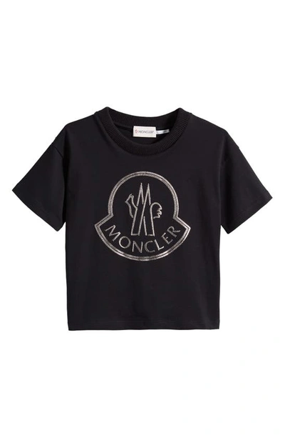 Shop Moncler Kids' Metallic Embroidered Logo Graphic T-shirt In Black