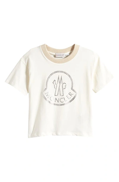 Shop Moncler Kids' Metallic Embroidered Logo Graphic T-shirt In White