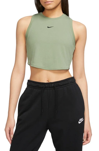 Shop Nike Sportswear Essential Rib Crop Tank In Oil Green/ Black