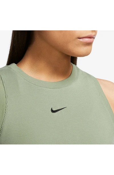 Shop Nike Sportswear Essential Rib Crop Tank In Oil Green/ Black