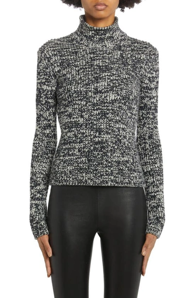 Shop Tom Ford Marled Wool & Silk Blend Rib Turtleneck Sweater In Chalk/ Black
