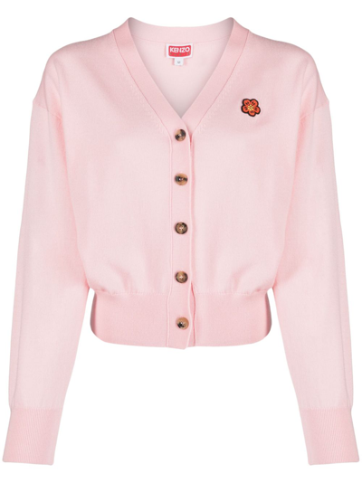 Shop Kenzo Boke Flower Crest Wool Cardigan In Pink