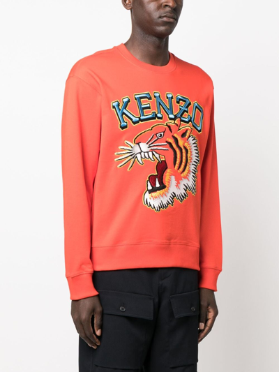 Shop Kenzo Tiger Varsity Cotton Sweatshirt In Red
