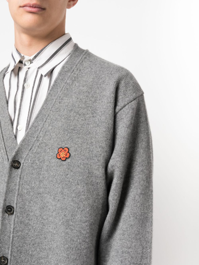 Shop Kenzo Boke Flower Wool Cardigan In Grey