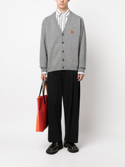 Shop Kenzo Boke Flower Wool Cardigan In Grey