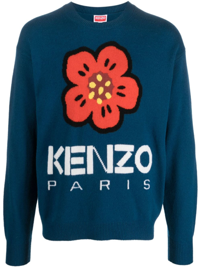 Shop Kenzo Boke Flower Wool Jumper In Blue