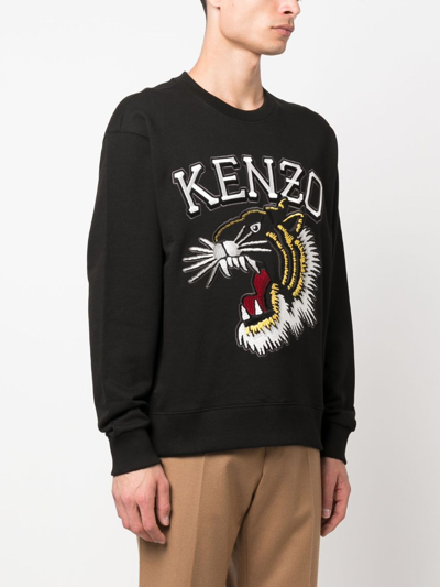 Shop Kenzo Tiger Varsity Cotton Sweatshirt In Black