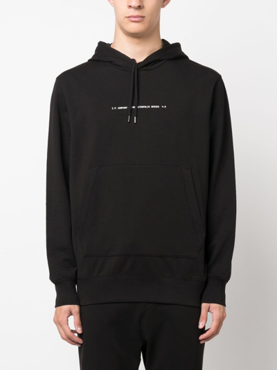 C.p. Company Logo-print Stretch-cotton Hoodie In Black
