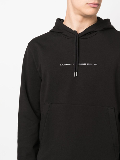 C.p. Company Logo-print Stretch-cotton Hoodie In Black