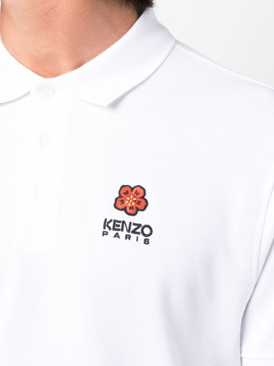Shop Kenzo Boke Flower Crest Cotton Polo Shirt In White