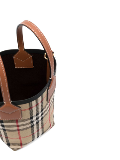 Shop Burberry Check Motif Mini Bucket Bag In Beige