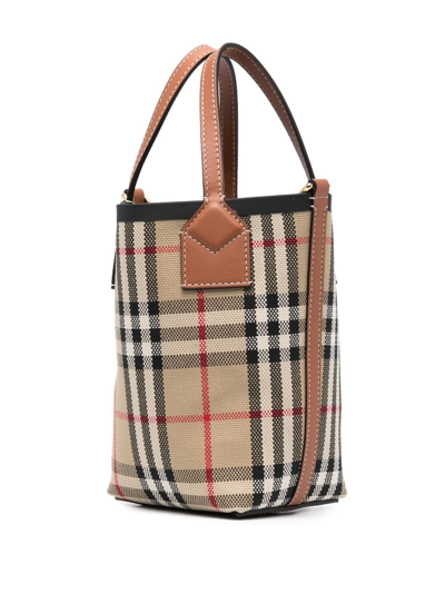 Shop Burberry Check Motif Mini Bucket Bag In Beige