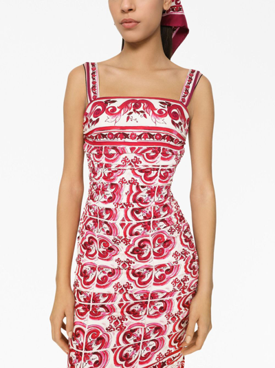 Shop Dolce & Gabbana Majolica Print Silk Dress In Pink