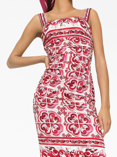 Shop Dolce & Gabbana Majolica Print Silk Dress In Pink