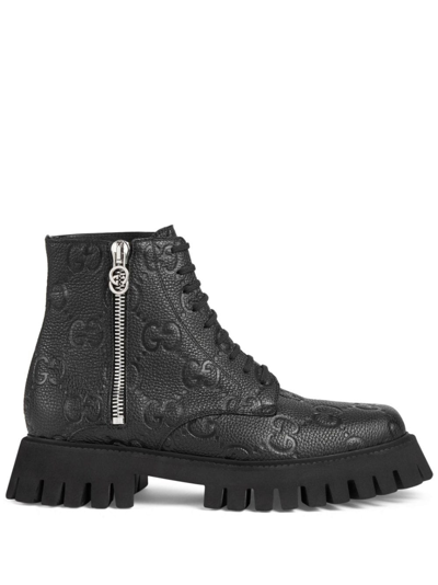 Shop Gucci Gg Supreme Leather Boots In Black
