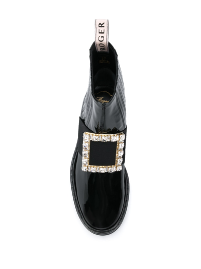 Roger Vivier Black Viv Rangers Patent Leather Boots In Black