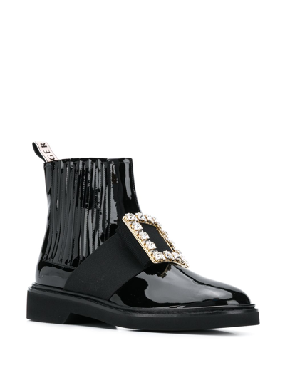 Roger Vivier Black Viv Rangers Patent Leather Boots In Black
