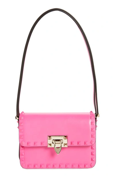 Shop Valentino Small Rockstud Leather Shoulder Bag In Uwt Pink Pp