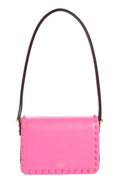 Shop Valentino Small Rockstud Leather Shoulder Bag In Uwt Pink Pp