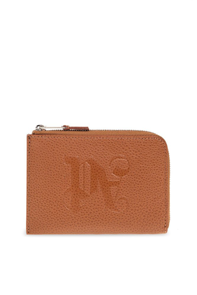Shop Palm Angels Pa Monogram Embossed Zipped Cardholder In Brown