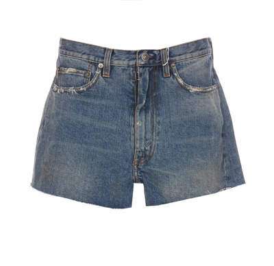 Shop Maison Margiela Raw Cut Denim Shorts In Blue