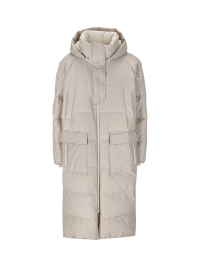 Shop Brunello Cucinelli Hooded Padded Coat In Grey