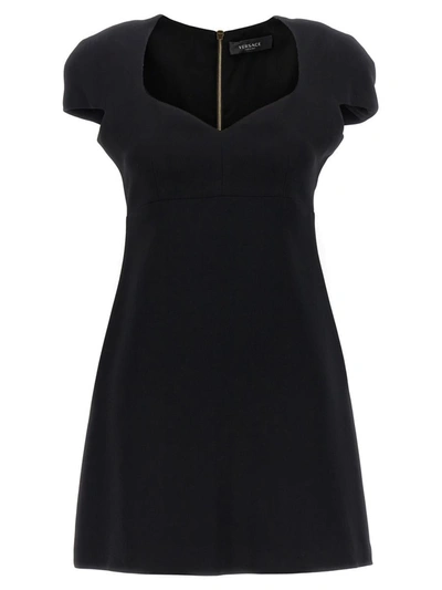 Shop Versace Heart-shaped Neckline Dress In Black